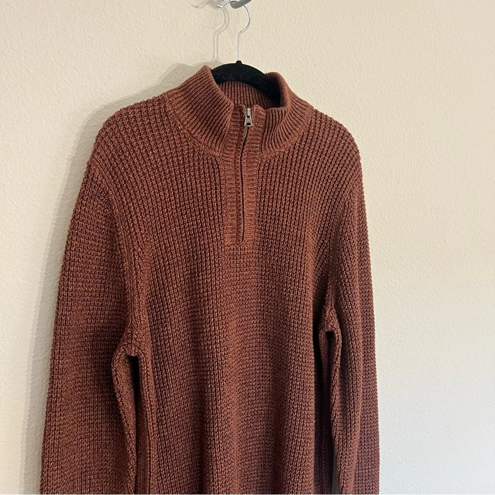 NWT L.L. Bean men’s organic cotton waffle knit 1/4 zip sweater L Tall rust brown